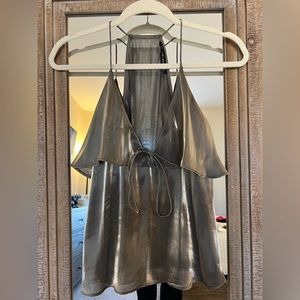 Silver sheer-like material blouse. Size S.